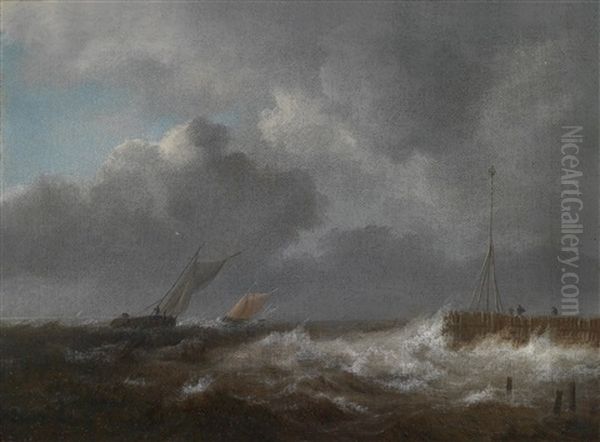 Fischerboote Auf Bewegter See In Kustennahe Oil Painting by Jacob Van Ruisdael