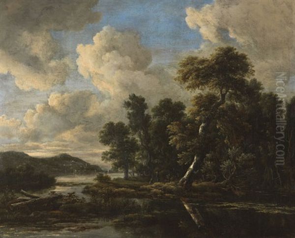 Weite Flusslandschaft Mit Personenstaffage Oil Painting by Jacob Van Ruisdael