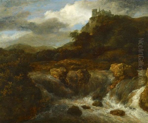 Wasserfall Mit Burg Bentheim Oil Painting by Jacob Van Ruisdael