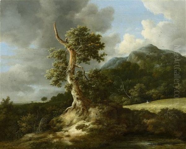 Bergige Landschaft Mit Einer Grossen Eiche Vor Einem Kornfeld Oil Painting by Jacob Van Ruisdael