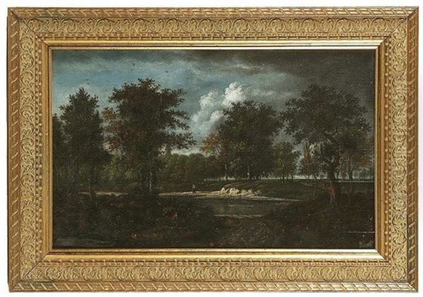 Figures In A Wooded River Landscape Oil Painting by Jacob Van Ruisdael