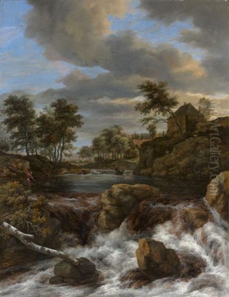 Chute D'eau Dans Un Paysage Avec Deux Pecheurs Oil Painting by Jacob Van Ruisdael