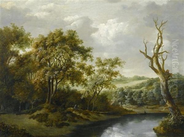 Weite Flusslandschaft Mit Einem Rastenden Paar Oil Painting by Jacob Van Ruisdael