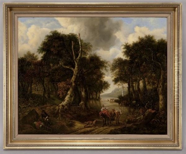 Wooded Landscape With Figures Oil Painting by Jacob Van Ruisdael