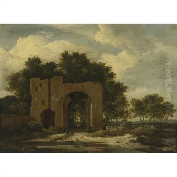 A Ruined Castle Gateway (the Archway Of Huis Ter Kleef ?) Oil Painting by Jacob Van Ruisdael