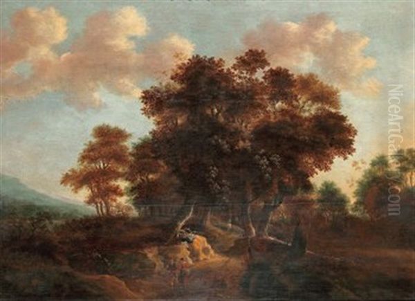 Pastoralt Landskap Med Figurer by Jacob Van Ruisdael