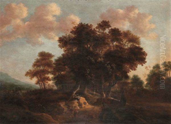 Pastoralt Landskap Med Figurer Oil Painting by Jacob Van Ruisdael