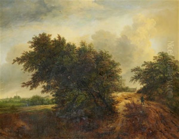 Pastoralt Landskap Med Vandrare Oil Painting by Jacob Van Ruisdael