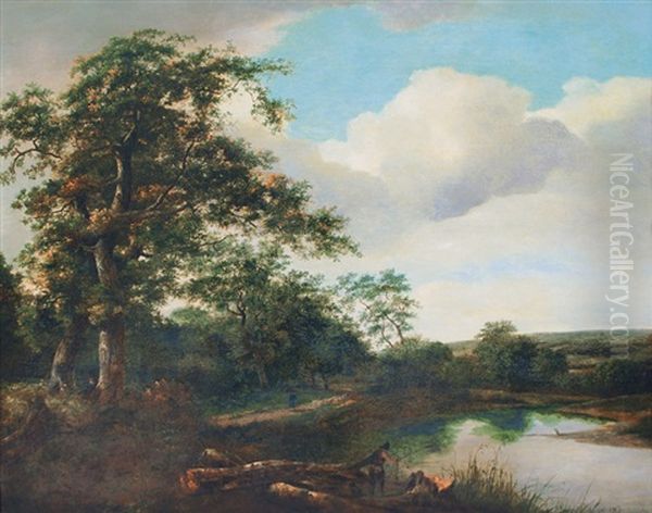 Landscape With A Pond In A Forest And An Angler Oil Painting by Jacob Van Ruisdael