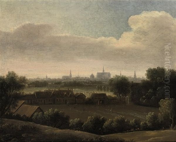 Panoramic Landscape With A View Of Haarlem With The St. Bavokerk In The Distance Oil Painting by Jacob Van Ruisdael