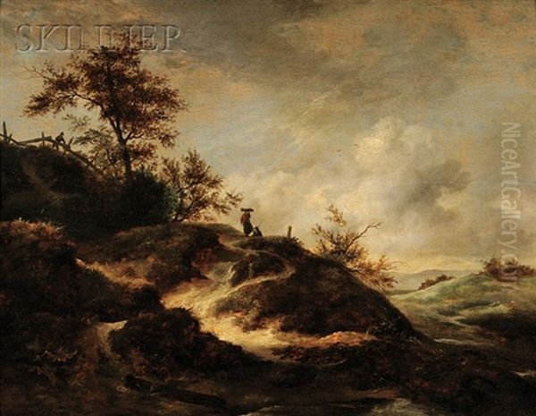 Landscape With Dunes And Figures On A Path Oil Painting by Jacob Van Ruisdael