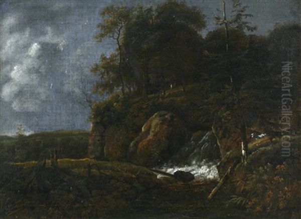 Felsige Waldlandschaft Mit Kleinem Wasserfall Oil Painting by Jacob Van Ruisdael