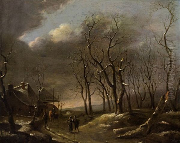 Winterliche Waldlandschaft Mit Reisenden Oil Painting by Jacob Van Ruisdael