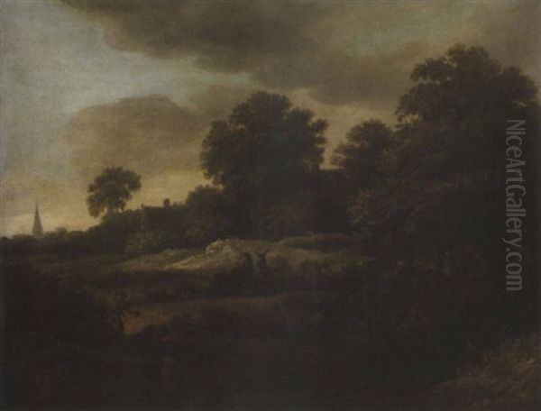 Wooded Landscape With A Woodcutter Oil Painting by Jacob Van Ruisdael