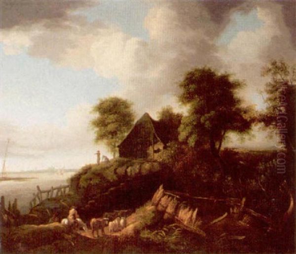 View Of Haarlem, With A Herdsman And His Animals In The Foreground Oil Painting by Jacob Van Ruisdael