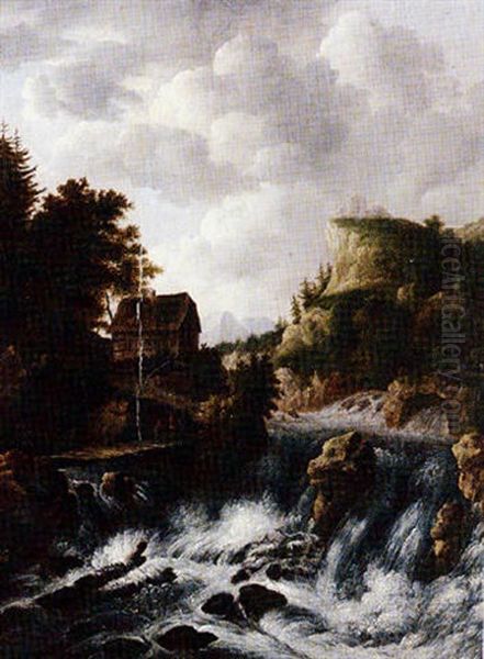 A Mountain Torrent Oil Painting by Jacob Van Ruisdael