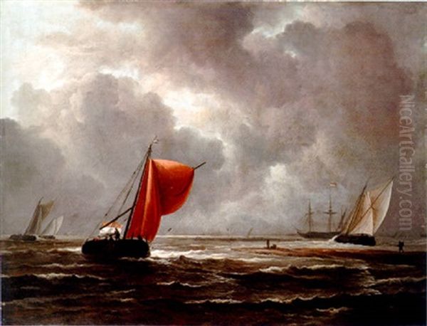 Smalschips On Choppy Seas Oil Painting by Jacob Van Ruisdael