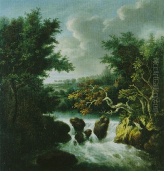 Bewaldete Landschaft Mit Wasserfall Oil Painting by Jacob Van Ruisdael