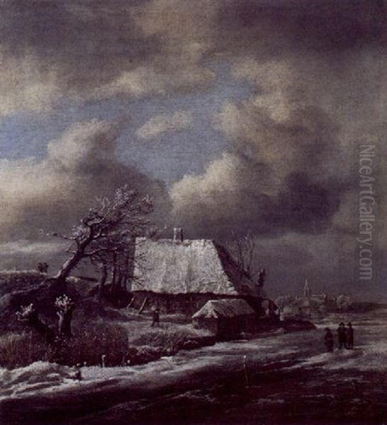 Hutte Im Winter Oil Painting by Jacob Van Ruisdael