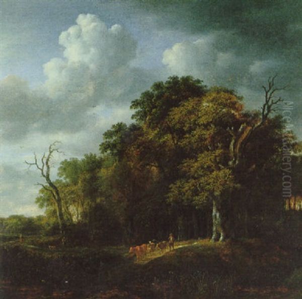 Waldlandschaft Mit Hirt Und Herde Oil Painting by Jacob Van Ruisdael