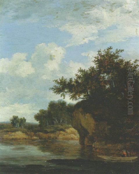 A River Landscape With A Fisherman In A Punt Oil Painting by Jacob Van Ruisdael