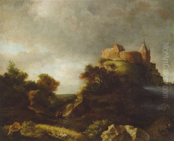 A Landscape With Travellers On A Path By Benheim Castle Oil Painting by Jacob Van Ruisdael