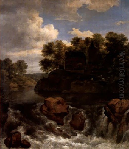 Flusslandschaft Mit Wasserfall Im Vordergrund Oil Painting by Jacob Van Ruisdael