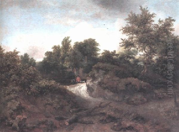 Wooded Dune Landscape With A Huntsman Oil Painting by Jacob Van Ruisdael