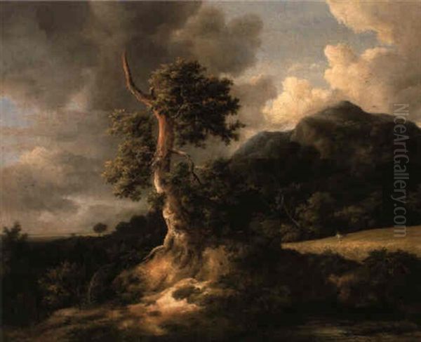 A Mountainous Landscape With A Blasted Tree By A Grainfield Oil Painting by Jacob Van Ruisdael