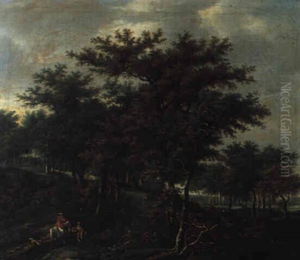 Waldlandschaft Mit Reiter Und Einem Bettler Oil Painting by Jacob Van Ruisdael