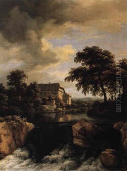 River Scene With A Waterfall Oil Painting by Jacob Van Ruisdael