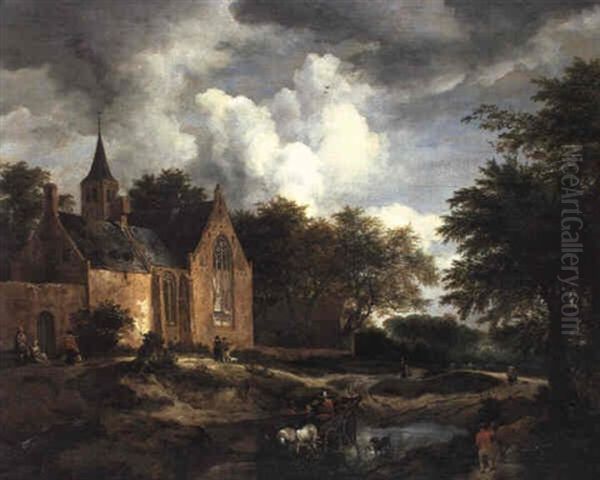 A Woodland Landscape With A Cloister Oil Painting by Jacob Van Ruisdael