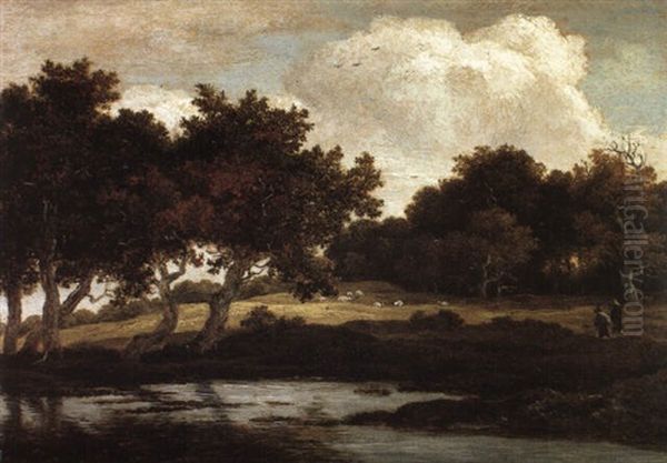 Wooded Landscape With Travellers On A Track By A Pool Oil Painting by Jacob Van Ruisdael