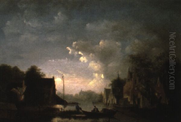 A Town On A River By Moonlight by Jacob Van Ruisdael