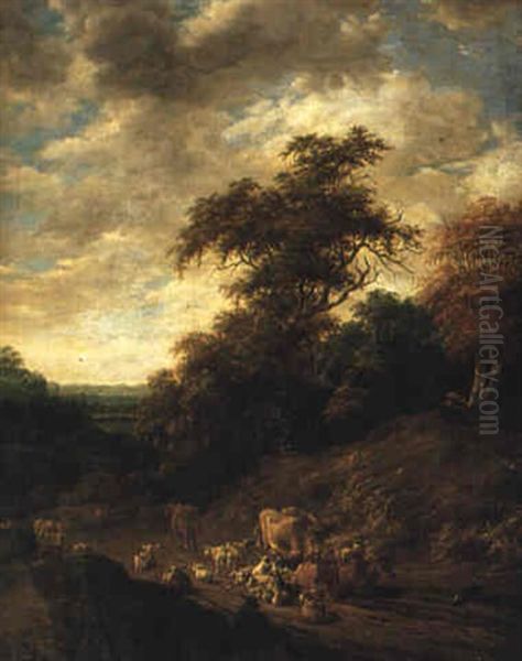 Landskap Med Boskap Pa V,g Oil Painting by Jacob Van Ruisdael