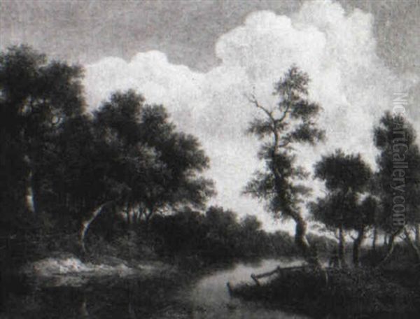 Wooded River Landscape With A Traveller On A Path Oil Painting by Jacob Van Ruisdael