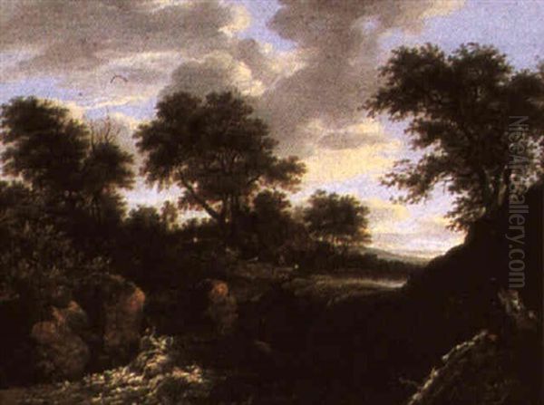 River Landscape With A Cascade In The Foreground Oil Painting by Jacob Van Ruisdael