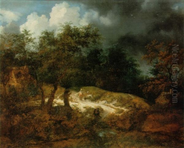 A Wooded Landscape With The Approach Of A Storm Oil Painting by Jacob Van Ruisdael