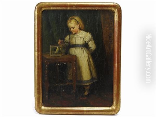 Veduta D'interno Con Bambina E Pappagallo Oil Painting by Horace Van Ruith