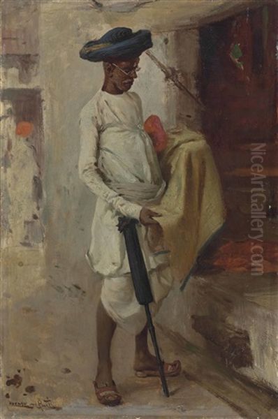 The Cloth Merchant In The Bazaar, Bombay Oil Painting by Horace Van Ruith