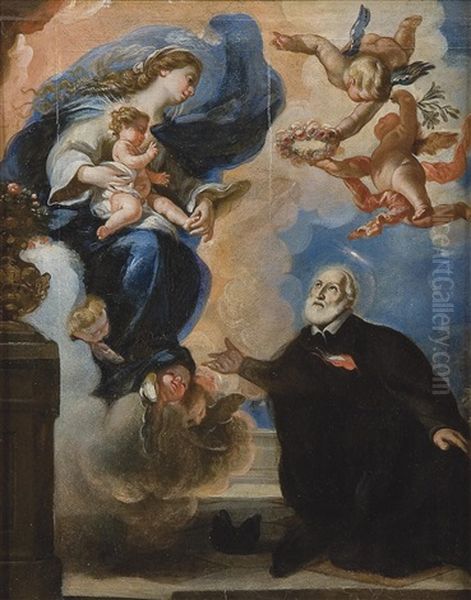 Aparicion De La Virgen Maria Con El Nino Jesus A San Felipe Neri, Fundador De La Congregacion Del Oratorio Oil Painting by Francisco Ignacio Ruiz de la Iglesia