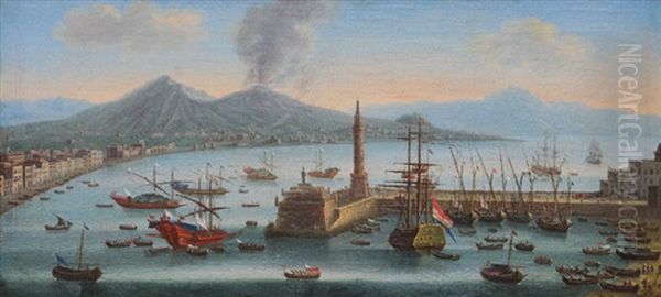 Port Of Naples With Mount Vesuvius Oil Painting by Jose Antonio Ruiz Rey