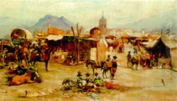 A Sicilian Fiesta Oil Painting by Manuel Ruiz Sanchez Morales