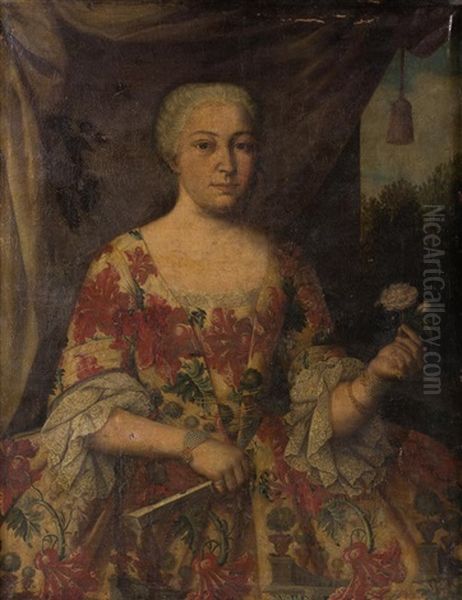 Retrato De Dama De Tres Cuartos Con Una Flor En Su Mano Oil Painting by Juan Ruiz Soriano