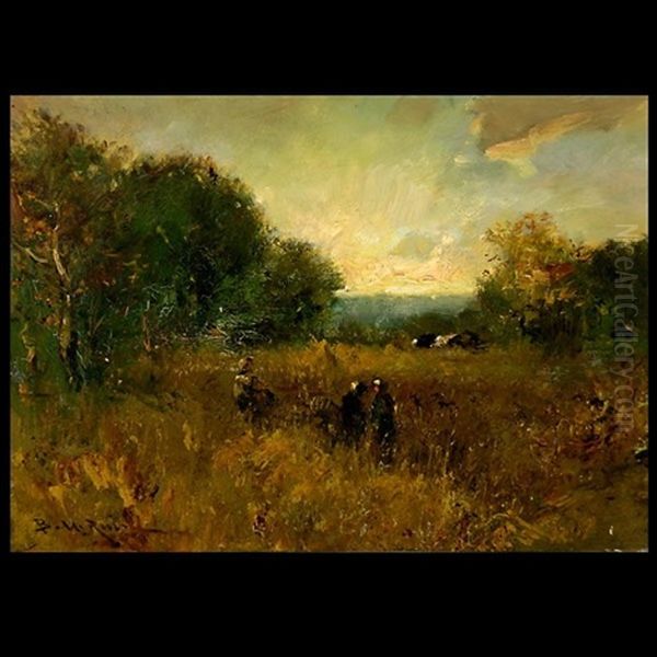 Gethering In A Meadow At Dusk Oil Painting by B. Yamero Ruiz