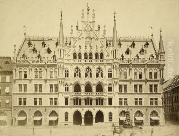 Rathaus In Munich Oil Painting by Georg Bottger