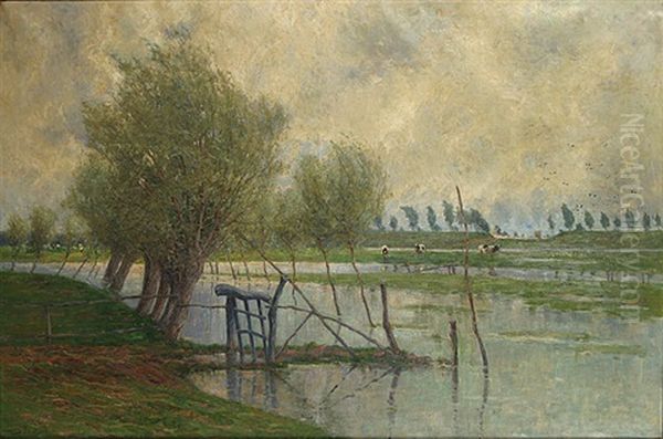 Grazende Koeien Nabij Riviertje Oil Painting by Henry Pieter Edward Rul