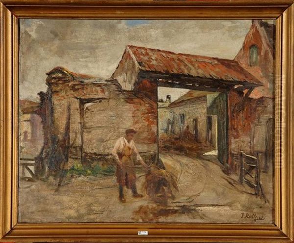 Cour De Ferme Animee Oil Painting by Jules Pierre Rullens