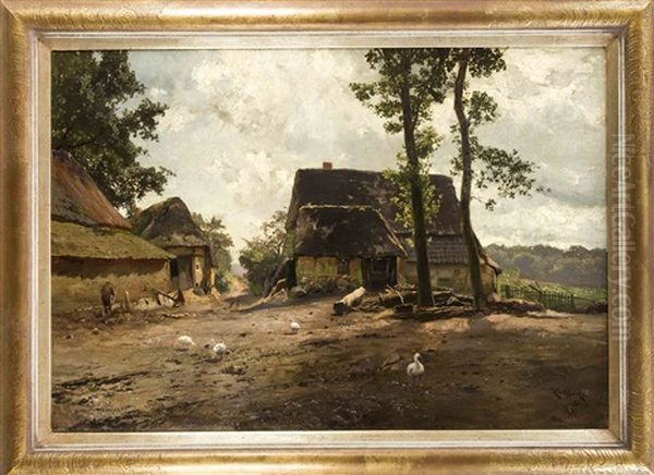 Sommerliche Hofpartie Mit Gansen Oil Painting by Joseph Rummelspacher