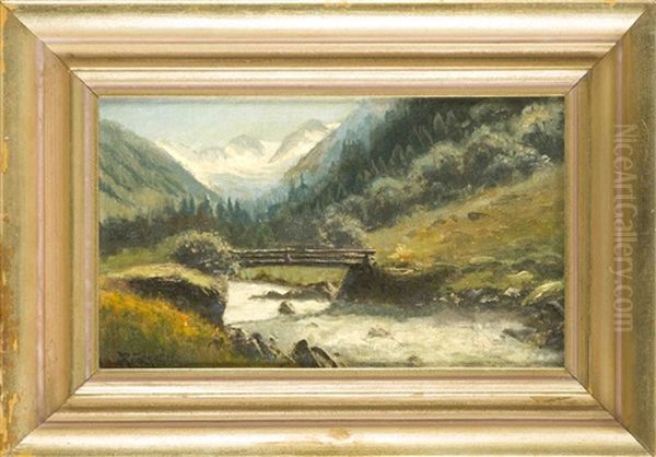 Die Floitenbrucke In Tiroler Zillertal Oil Painting by Joseph Rummelspacher